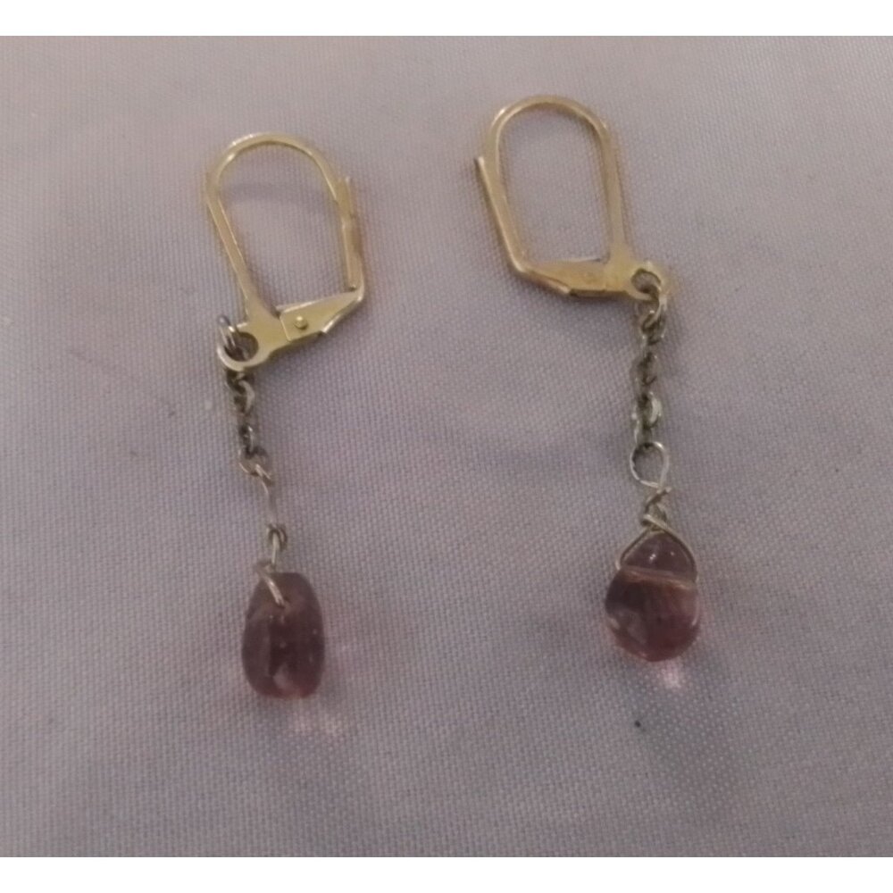 Gold-Tone Drop Earrings With Pink Gemstone Accents